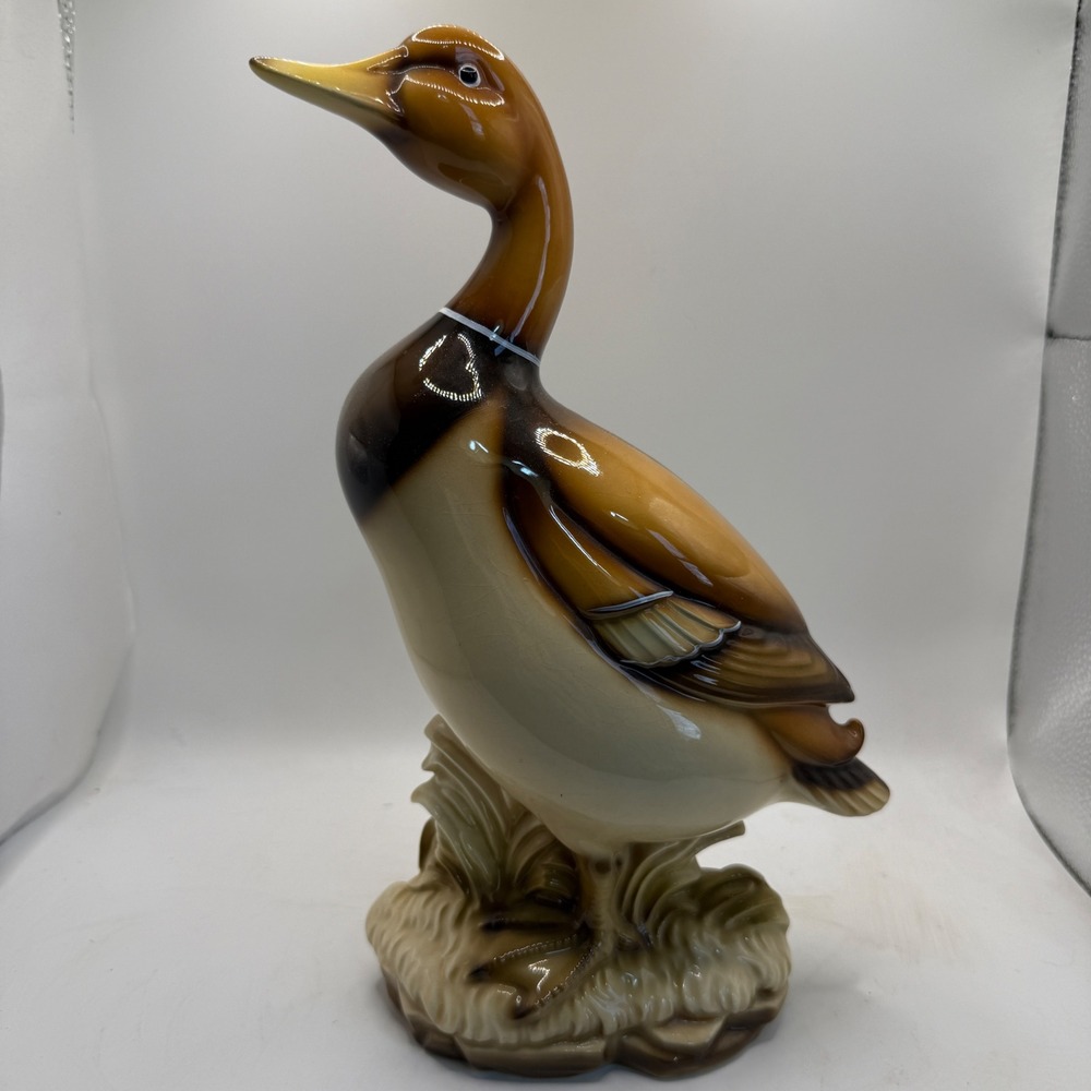 World Gift Japan Vintage Ceramic Duck Figurine Hand Painted Brown Tan 11 Inch